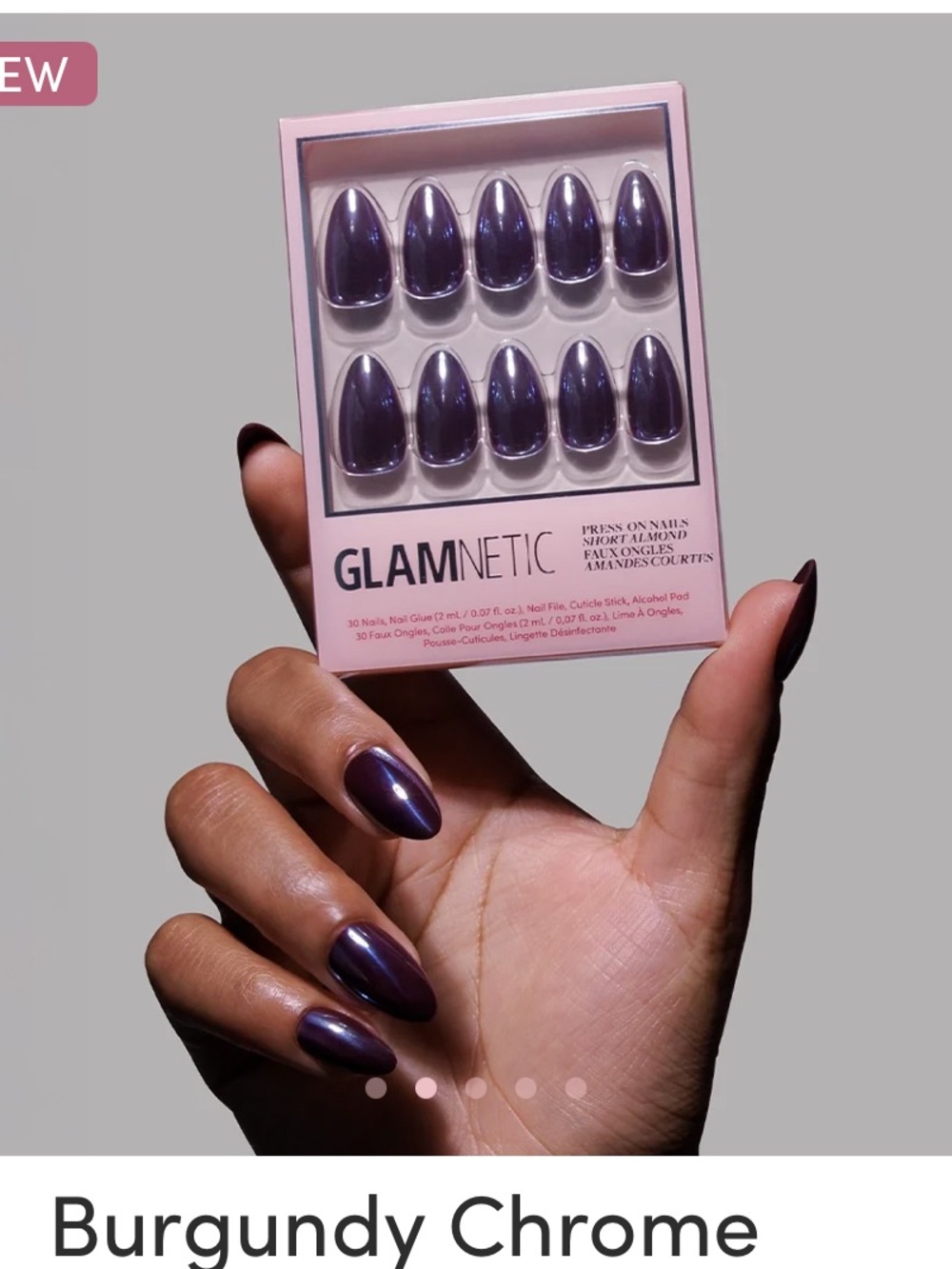 GLAMnetic Burgundy Chrome Press-On Nails – High-Shine Almond Set